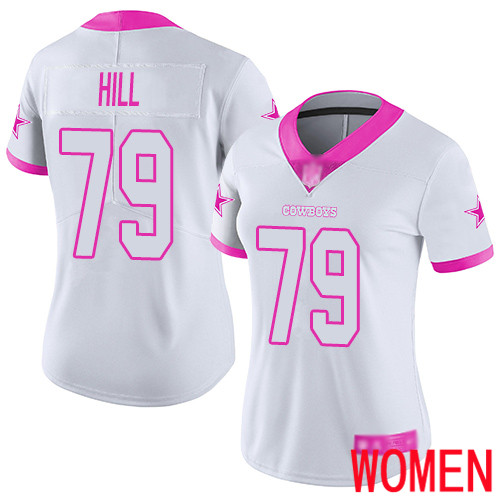 Women Dallas Cowboys Limited White Pink Trysten Hill #79 Rush Fashion NFL Jersey->women nfl jersey->Women Jersey